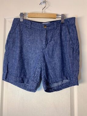 Blue Linen Blend Shorts Mid Rise Everyday Summer Casual Chic Size 10